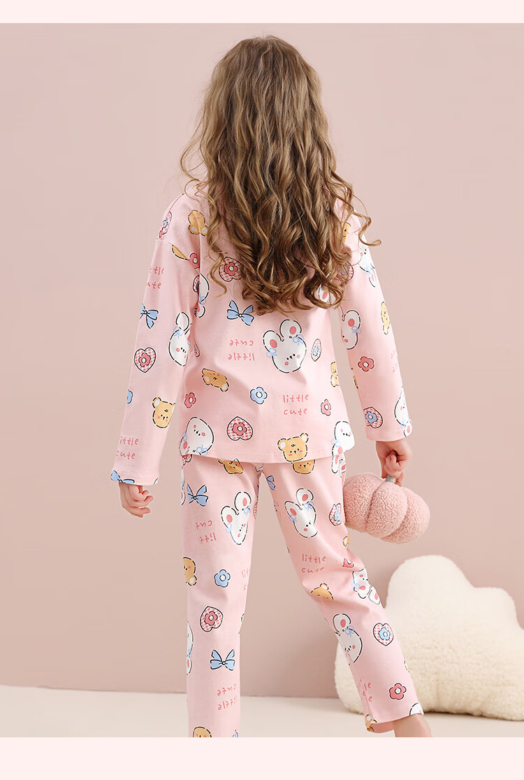Nanjiren Children's Pajamas for Girls, Pure Cotton Sleepwear, Spring And Summer Home Wear Set for Little Girls, Pink Floral Pattern, Size 130 10