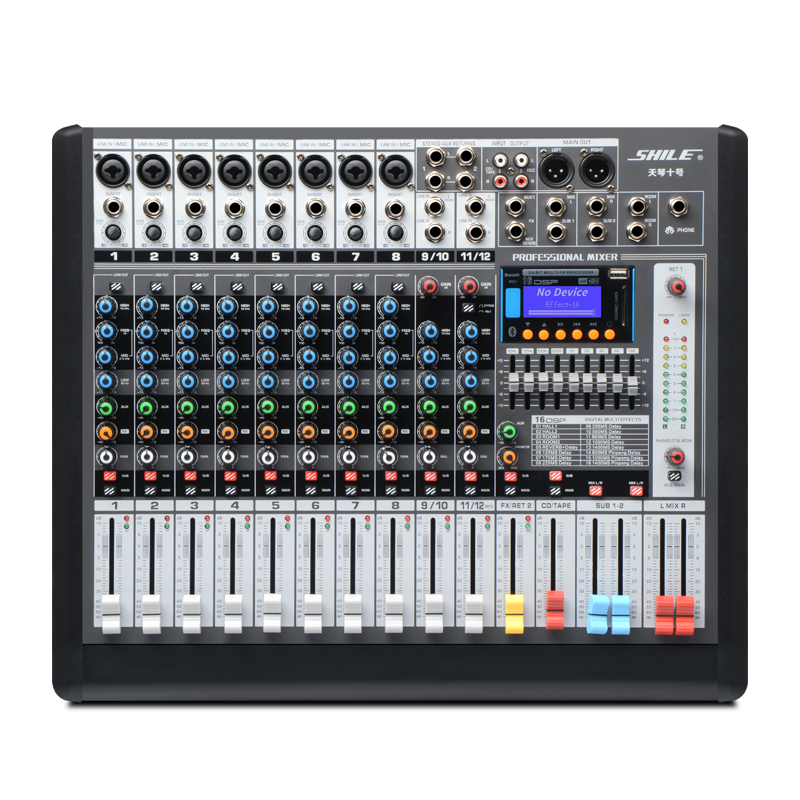 SHILE Tianqin No. 10, 12-Channel Professional Mixer, for Stage Performances, Events, Conference Rooms, Classrooms, Remote Video Conferences, with 16 DSP Reverb Effects, Digital Analog Mixing Console