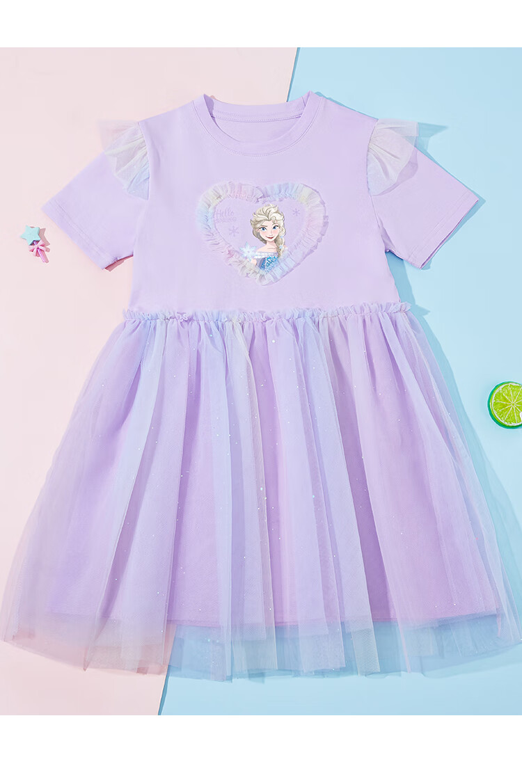 Disney Girls' Summer Dress, New Style for 2026, Elsa Princess Dress, Tulle Skirt, Frozen, Purple, Size 130 5