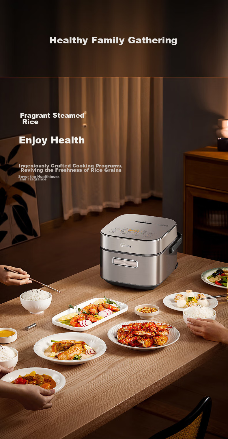 Midea Pure Titanium 0 Coating Low Sugar Rice Cooker, 3L Electric Rice Pot for Home Use, 2-3 People, Chiyang Charcoal Fire 1000W Electromagnetic IH Dual Heating Source, Titanium Pot Set 11