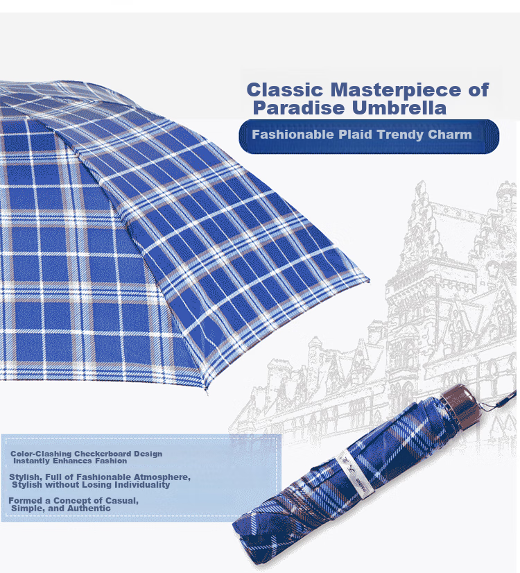 Tiantangshan Windproof And Rainproof Umbrella, Three-Fold Portable Folding Water-Resistant Sun And Rain Dual-Use Umbrella, Business Umbrella for Men And Women, Plaid Black Patter 3