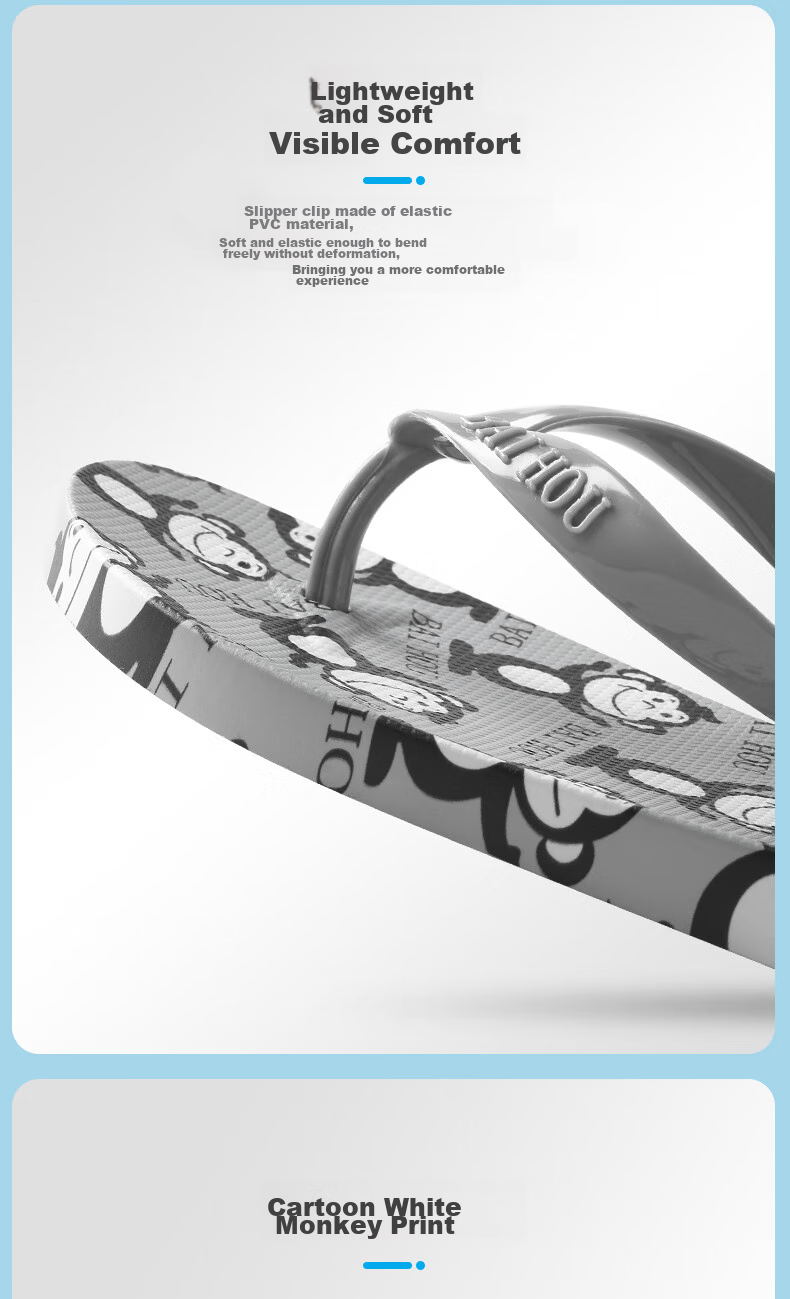 BAIHOU Flip-Flops for Men And Women, Outdoor Wear Cartoon Print Couple Non-Slip Thong Sandals R-16 Gray 34-35 9