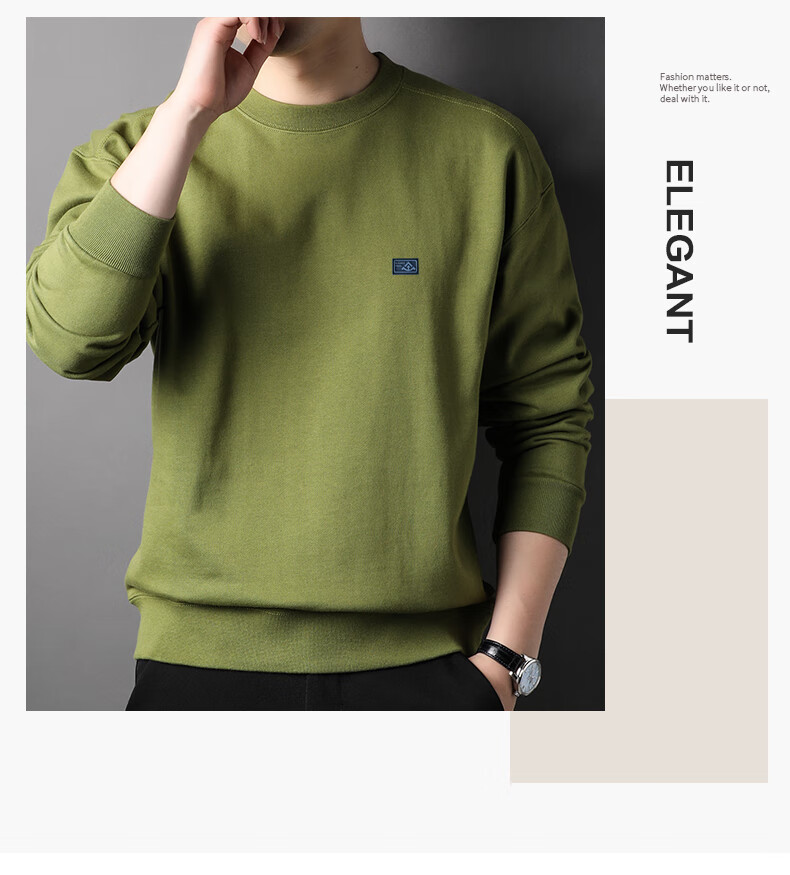 Hengyuanxiang 100% Cotton Men's Crewneck Pullover Sweatshirt Heavyweight Casual HJ168 Navy Blue S 3