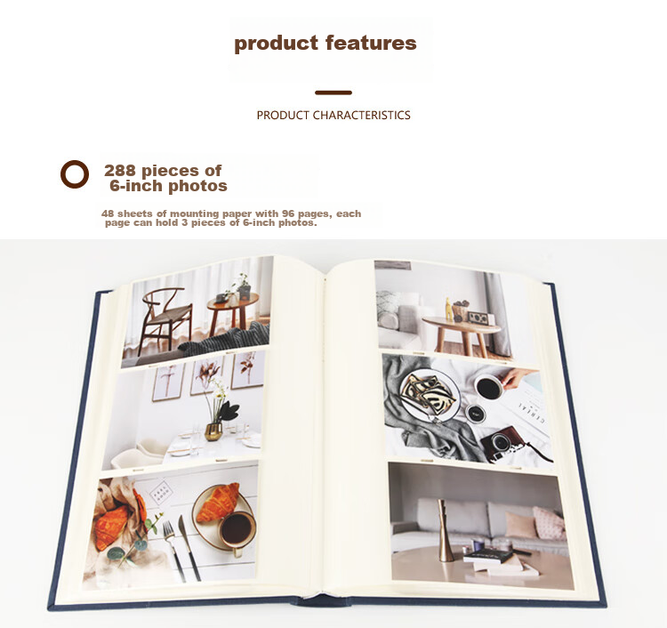 Nakabayashi, Pocket-Style Fabric Photo Album with 288 Pages And 6-Inch Inserts, Insert-Style Photo Collection Storage Book, Family Photo Album with Writing Space, Navy Blue, NBCK-3UP6 3