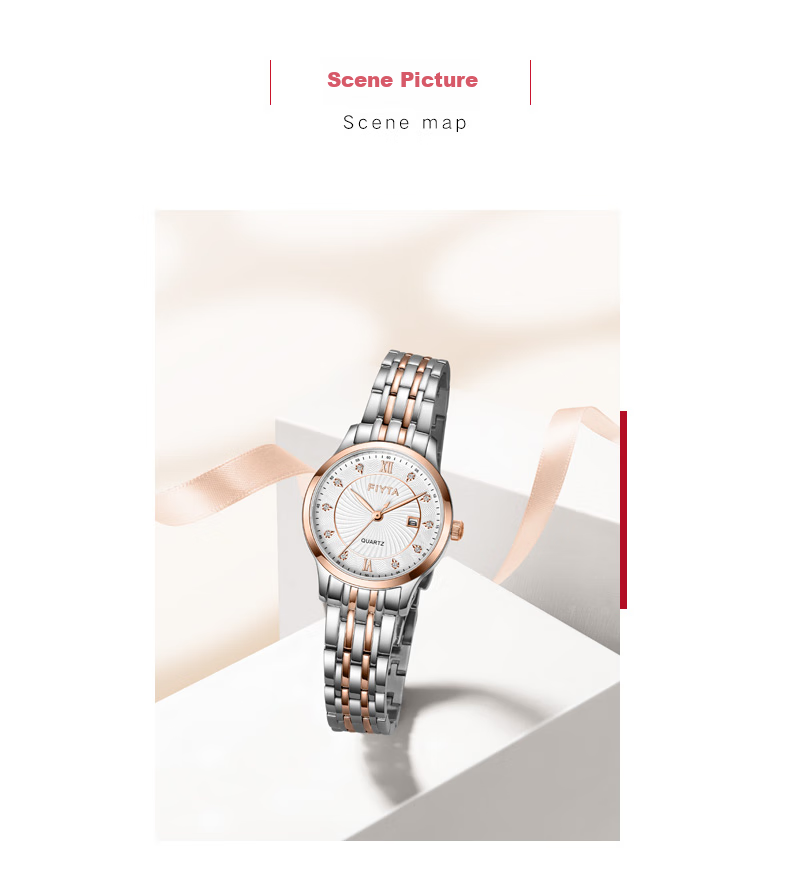 FIYTA Women's Watch, Classic Series Quartz Calendar White Dial with Gold Steel Strap, Same As In-Store Model, Holiday And Birthday Gift 8