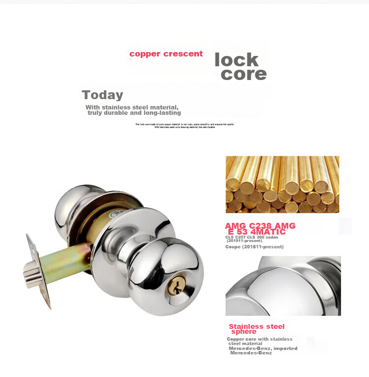 BLOSSOM Spherical Lock Stainless Steel Ball Lock Interior Door Lock Wooden Door Lock Bathroom Door Lock 5791 Silver 3