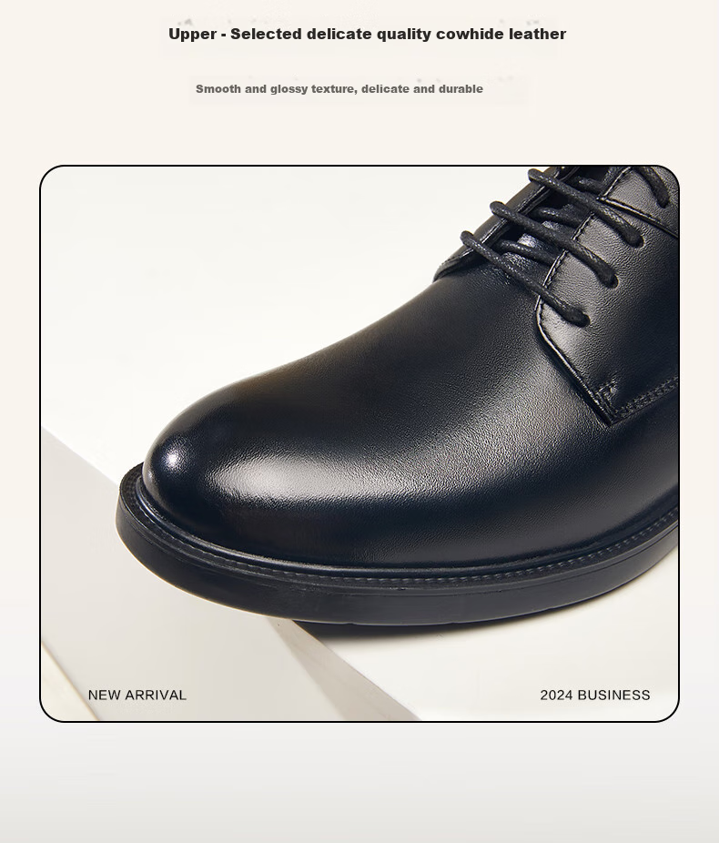 Kangnai Casual Leather Shoes, Autumn New Style Men's Work Business Derby Shoes, Soft Cowhide Comfortable Leather Shoes, Black, Size 38 5