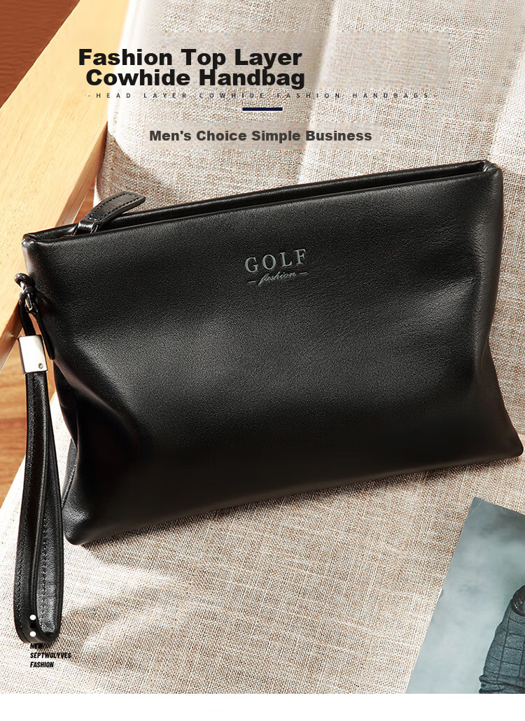 GOLF Men's Clutch, Top-Grain Leather Handbag, Large Capacity with Multiple Card Slots, Envelope-Style Clutch, Valentine's Day Gift for Boyfriend 1
