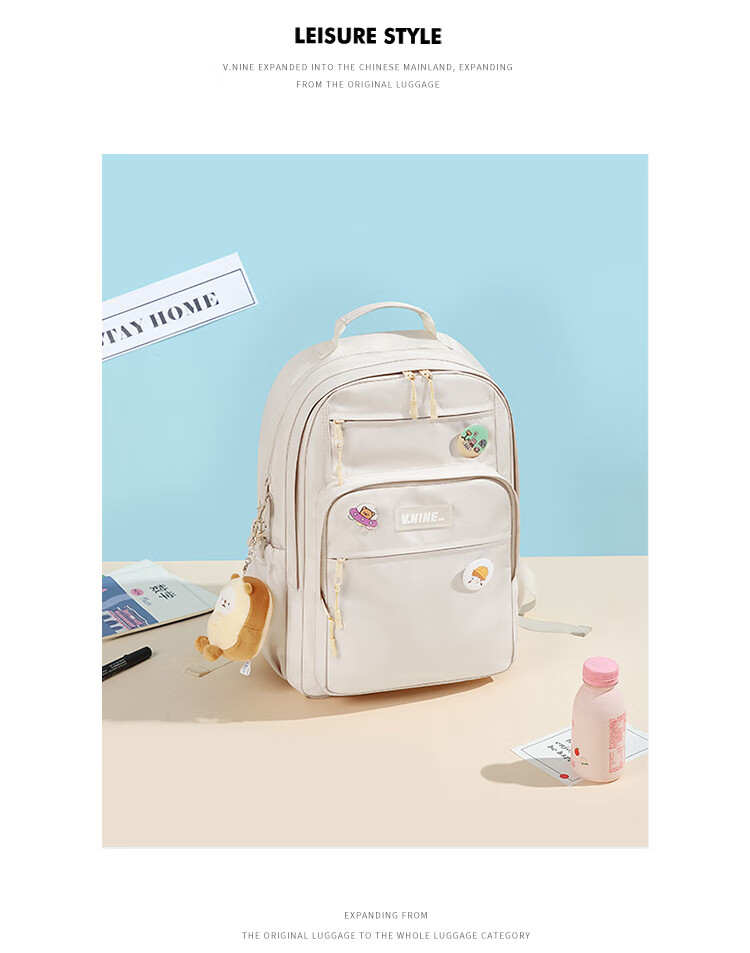 V.NINE Backpack for Middle And High School Students, Unisex Shoulder Bag for Grades 4-6, Large Capacity Schoolbag with 13/14-Inch Laptop Compartment 14