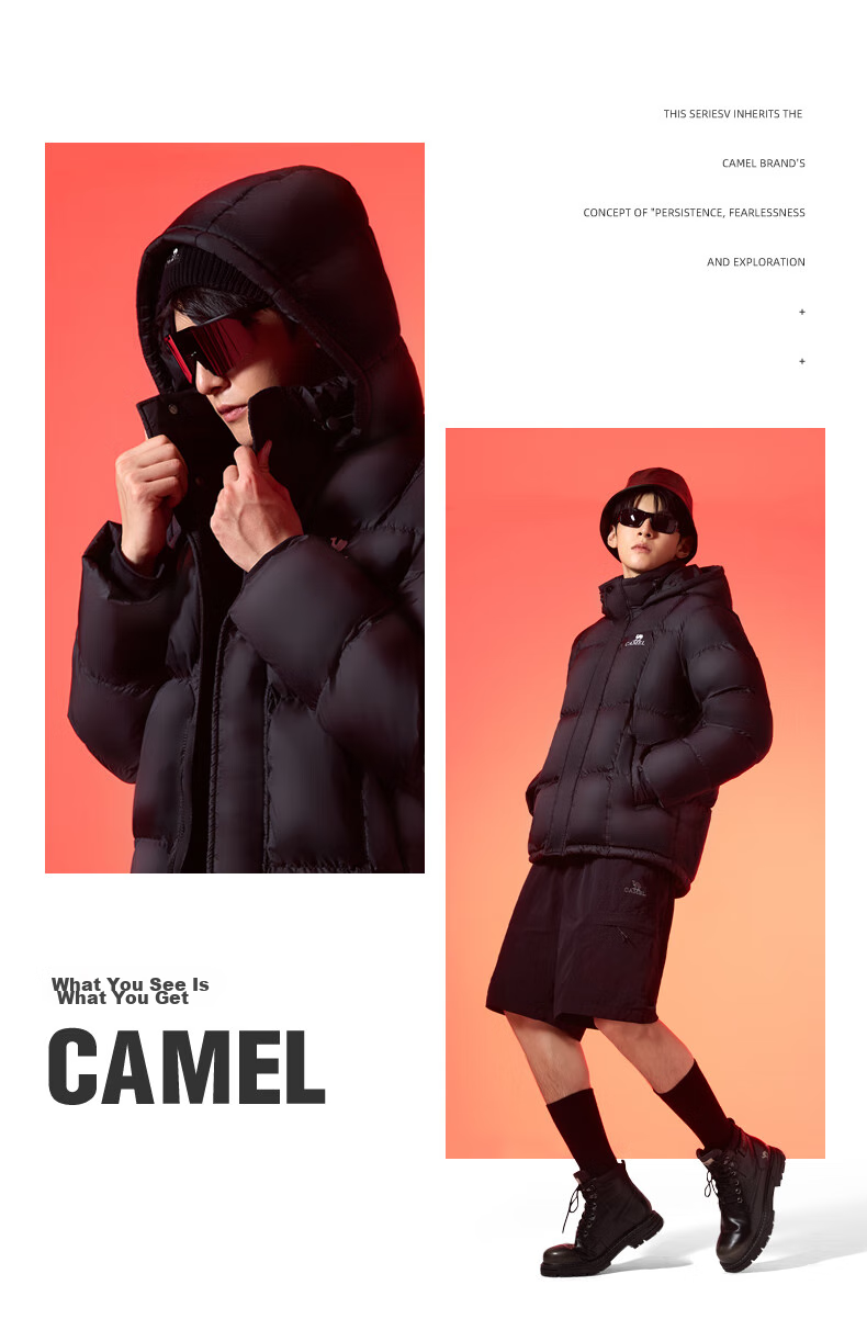 CAMEL Huoyanshan 656 down Jacket for Men, Winter Hooded Thick Warm Couple's Puffer Windproof Coat M34CA6B656 34