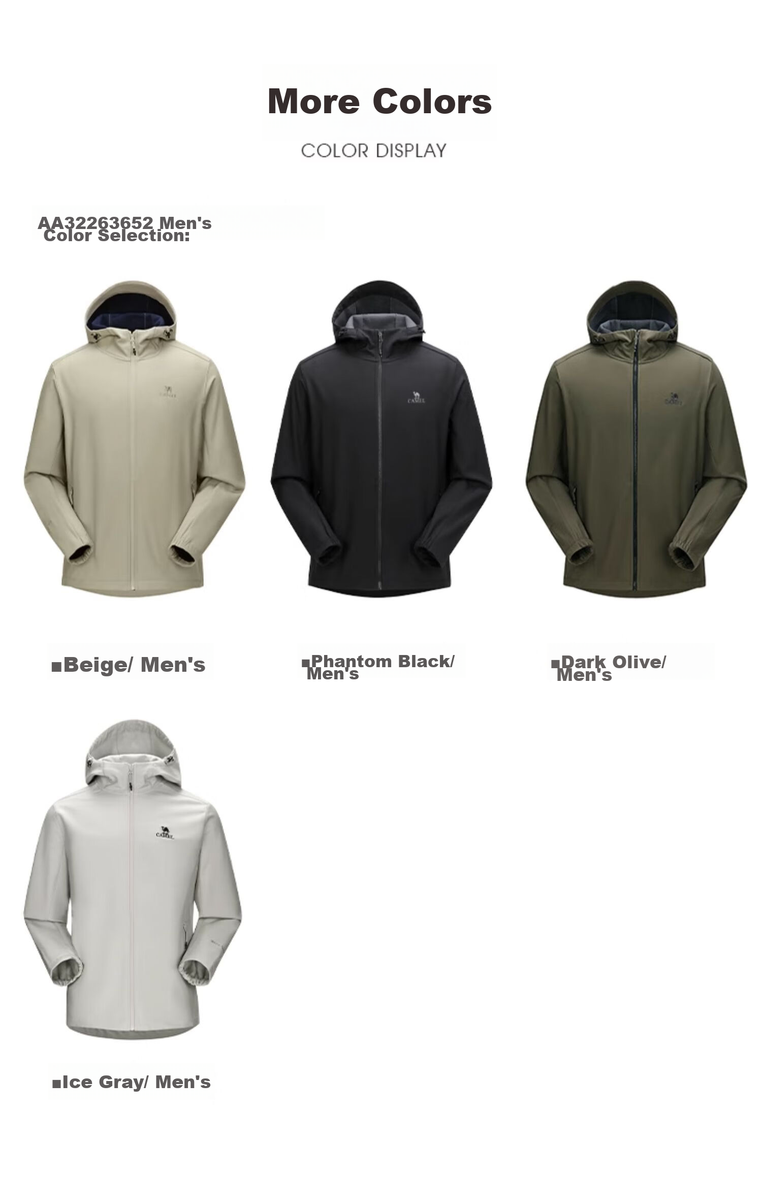 CAMEL Outdoor Soft Shell Jacket for Couples, Waterproof And Windproof, Fleece-Lined Hooded Coat, Trendy AA32263652A 18
