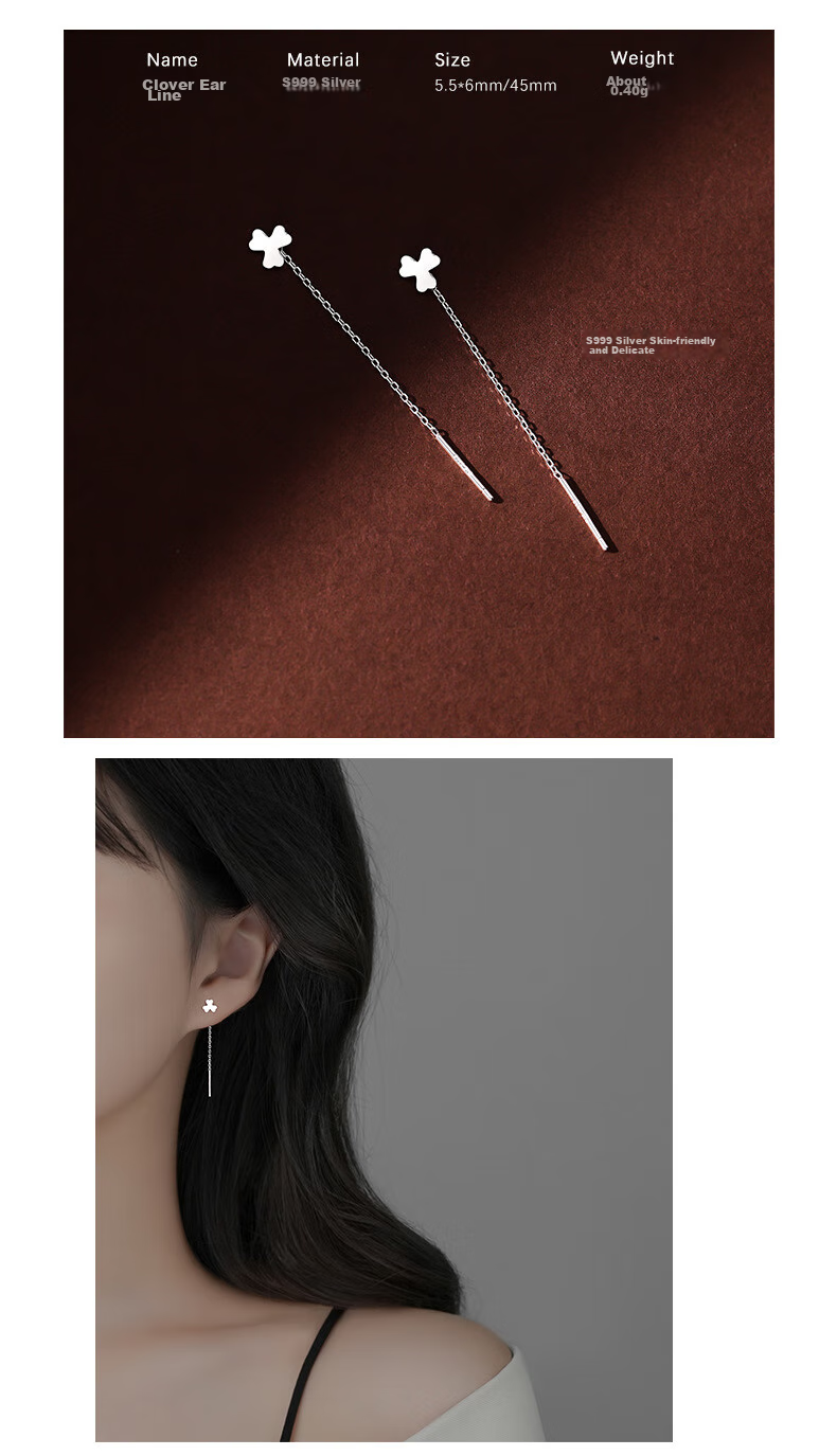 Dijing 999 Sterling Silver Ear Studs for Women, Long Earrings, Birthday Gift for Girls in 2026, Elegant Ear Hoops for Pierced Ears 5