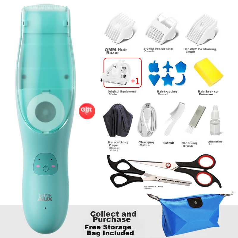 AUX Automatic Hair-Removing Baby Hair Clipper, Suitable for Adults, Quiet Operation, Waterproof, Infant Hair Trimmer, Newborn Electric Scissors, Children's Hair Cutting Tool
