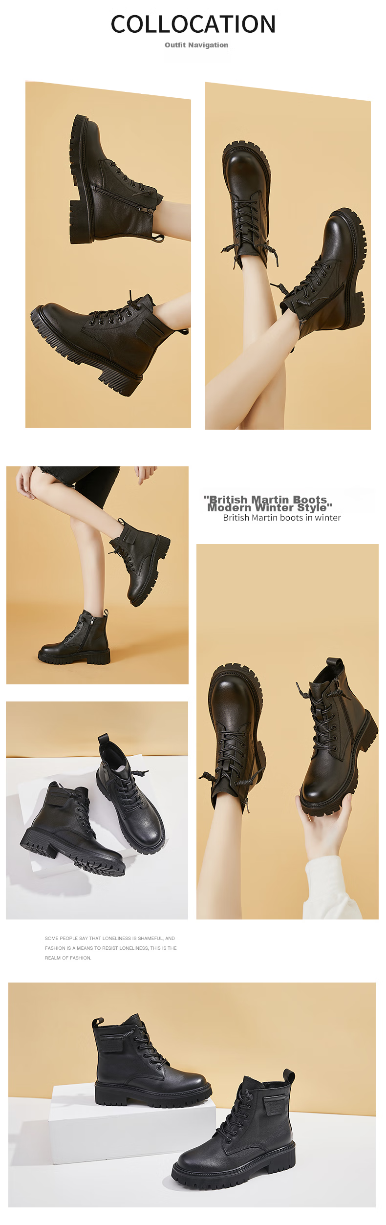 DAPHNE Women's Martin Boots, Cowhide British Style Trendy Ankle Boots, Winter Fleece-Lined Leather Boots, Snow Boots with Cotton Insoles 6