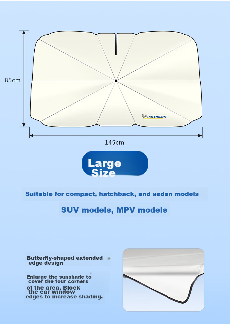 MICHELIN Car Sunshade, Front Windshield Sun Visor, UV Protection, Heat Insulation, Universal Fit for Li Auto I9 8