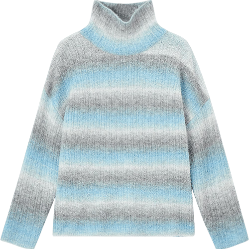 Dme [Sea Salt Layered Knit Sweater] Winter Style Artistic Healing Gray-Blue Gradient Soft Sweater for Women, Blue-Gray, S