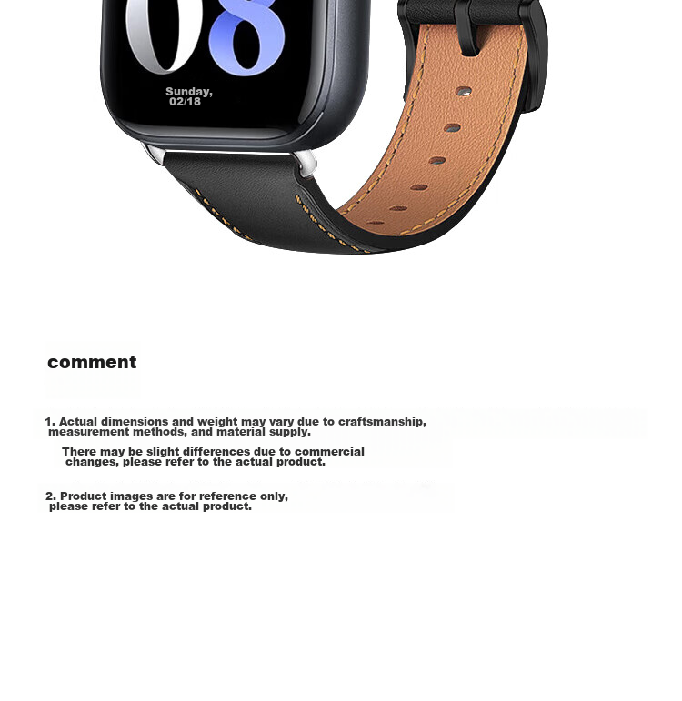 ESCASE Compatible with Vivo/iQOO WATCH GT Watch Strap, Genuine Leather Replacement Wristband, Classic Cowhide Smartwatch Band, Black 16