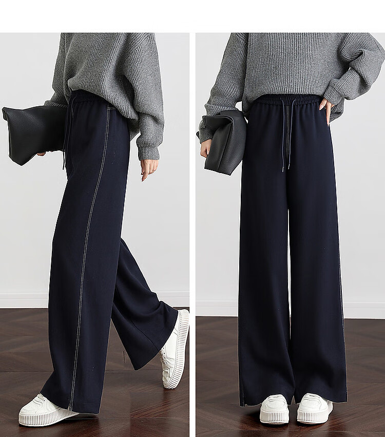 Dme Lazy Stylish Winter Thick Smooth Slanted Pattern Long Pants with Elastic Waist for Slimming Women's Casual Trousers, Purple, L 11