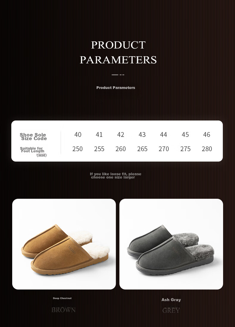 NEIBO [Cold-Resistant And Warm] Sheepskin And Wool Integrated Slippers for Men, Winter Indoor And Outdoor Wear, High-Quality Latex, Odor-Free, Chestnut Color, Size 44 5