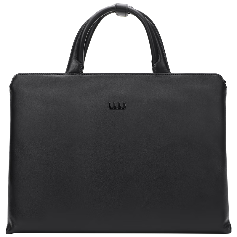 ELLE HOMME Men's Business Briefcase, Fashionable Lightweight Genuine Leather Handbag, Horizontal Style Trendy Simple Cowhide Men's Bag EA088204210 Black