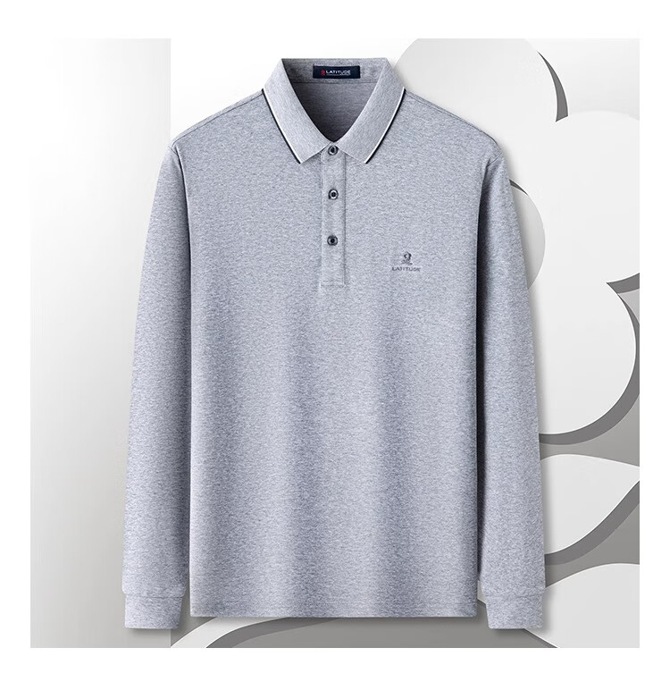 MONTAGUT Men's Long Sleeve Polo Shirt Spring Autumn Cotton Breathable Comfortable T-Shirt Gray Blue M(48) 8