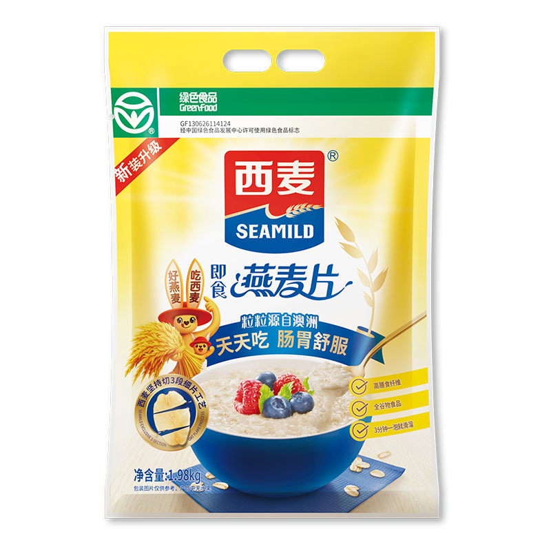 西麦即食燕麦片1980g 谷物代餐早餐膳食纤维无额外添加蔗糖