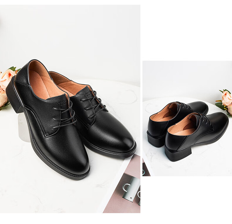 LAORENTOU Women's Shoes, Fashionable Chunky Heel Work Shoes, Round Toe Versatile Commuter Women's Flats, Mom Shoes, LB33262, Black, Size 39 8