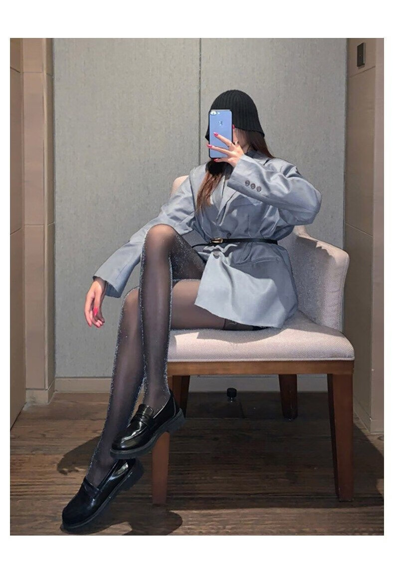 LangSha Ultra-Thin Sheer Stockings for Women, Sexy Black Silk Pantyhose, Seductive Pure Desire Style, Internet Celebrity Micro-Glitter Shiny Nude Color Pantyhose 7