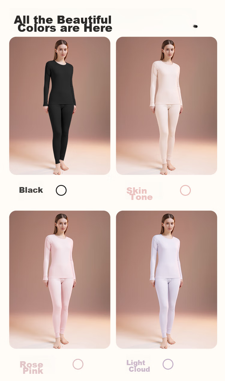 Dushiliren Women's Autumn Underwear Set, 100% Pure Cotton, Fall/winter Style, Thermal Base Layer, Warm Inner Wear, Black, Size M 16