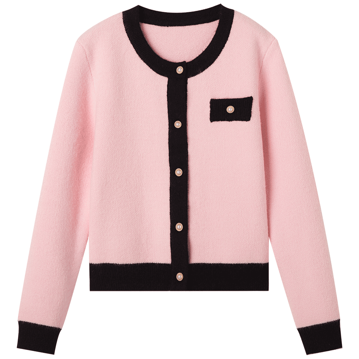 Dme (Qianjin Madeline) Spring And Autumn French Chic Knitted Cardigan with Color Block Design, Round Neck Sweater for Wome
