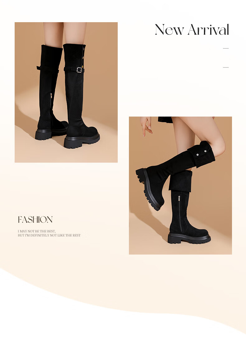 DAPHNE Autumn And Winter Over-Knee Boots, Slimming Effect for Petite Women, Elastic Foldable Two-Way Women's Boots, High-Top Boots, Khaki, Size 36 14