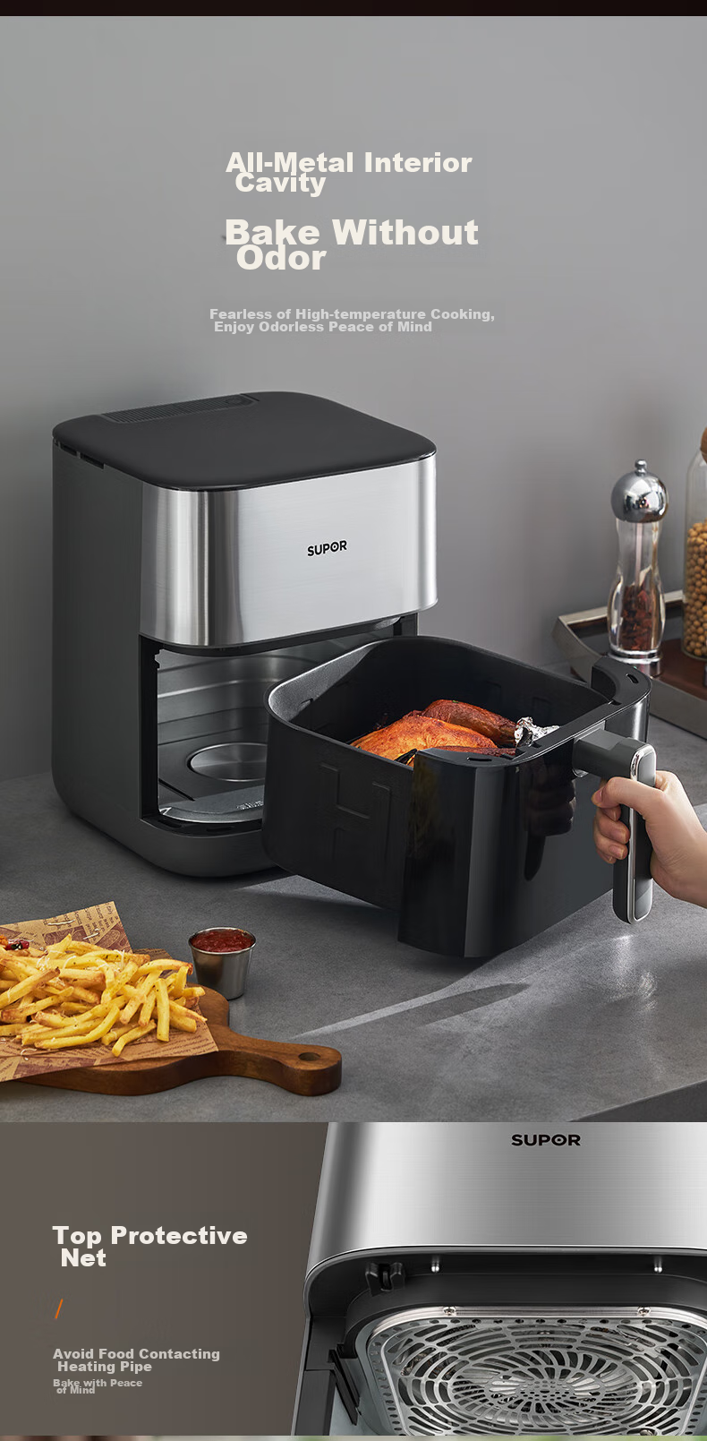 SUPOR Air Fryer, Steamer And Roaster All-In 6L Multi-Functional Automatic All-In Machine for Home Use with Visible Touch Control, Air Circulation, No-Flip Design, Large Capacity Steam Tender Frying KD60D830A 15