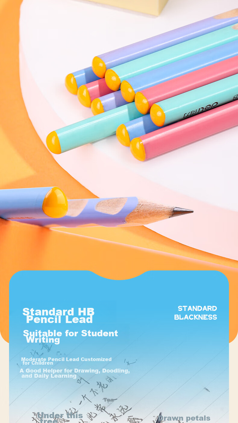 Deli Perforated Pencils, 30 Pieces, HB Triangular Shaft, 7.2mm Colored Shaft, Easy Grip, Children's Writing Posture Correction, Student Handwriting Practice Pencils, S957-HB, Back-To Stationery 7