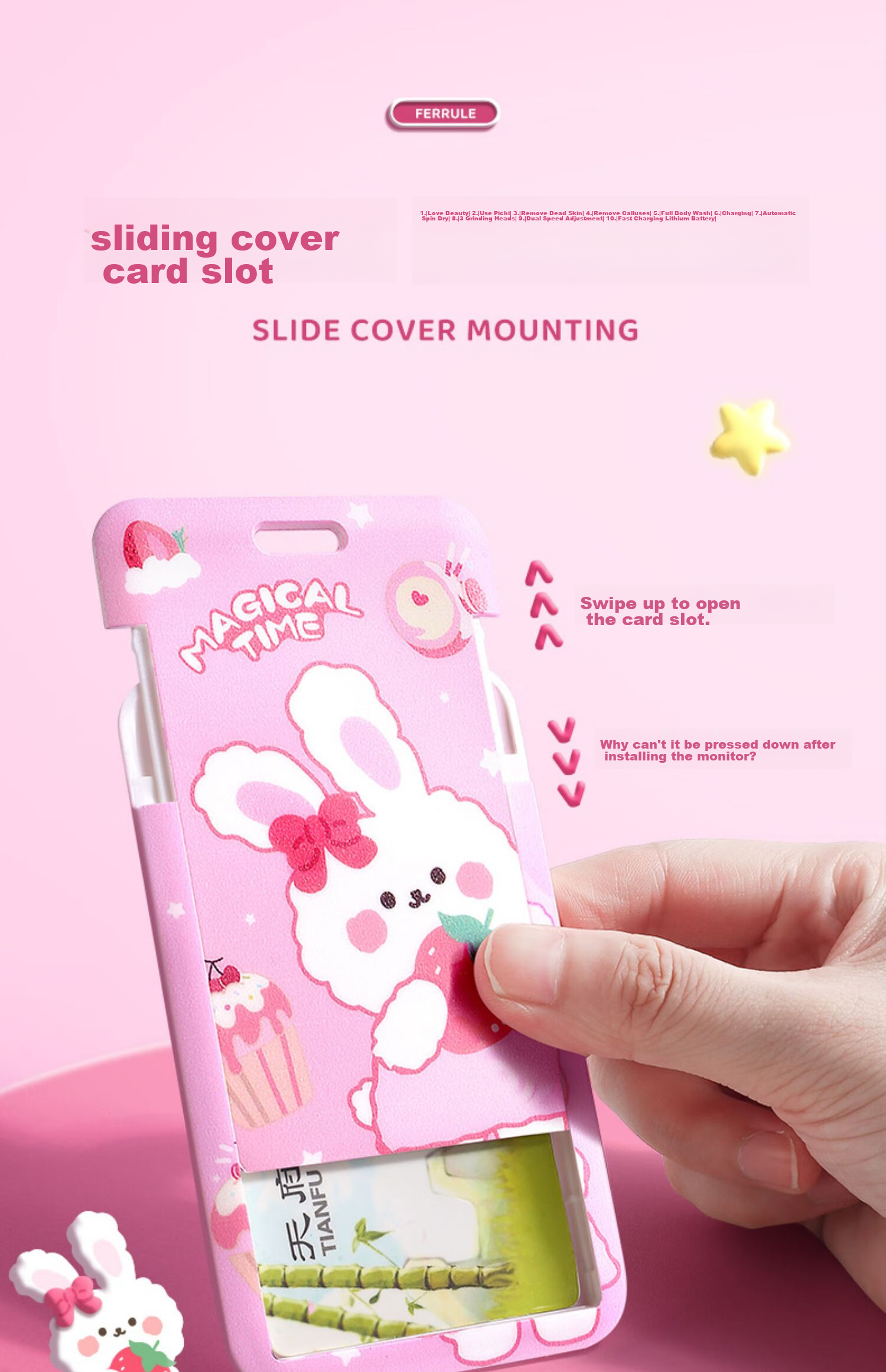 Jinzhi 2-Pack Rabbit Sauce Card Holder, Elementary School Student Children's Bus Card Bag, Campus Card Access Control Card, Citizen Meal Card Anti-Loss Pickup Chest Card, Kindergarten Retractable School Badge with Lanyard Neck Strap Chest Card 1