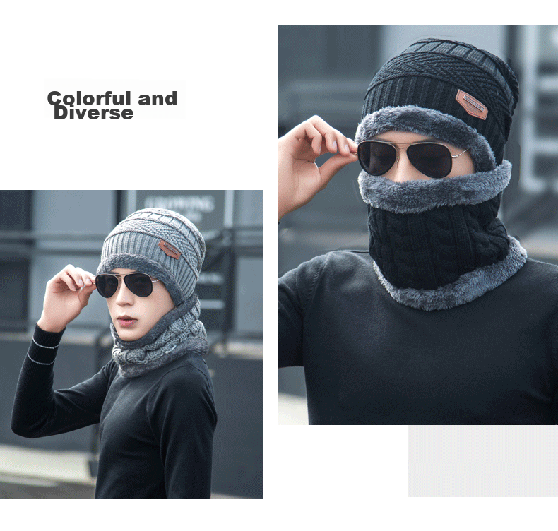 Move Iron Hat for Men And Women, Autumn And Winter Warm Fleece-Lined Thick Knitted Beanie Neck Gaiter Outdoor Cycling Cold-Proof Neck Warmer Hat, Gray 5
