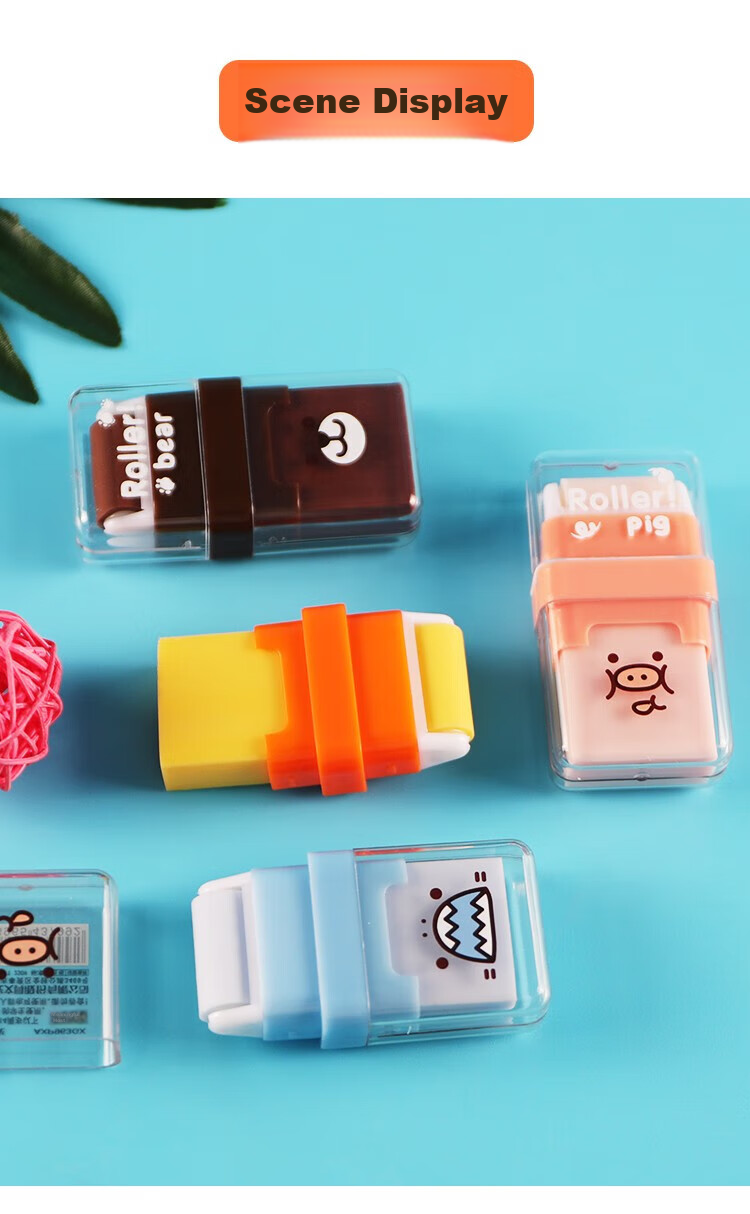 M&G Roller Eraser, Clean without Leaving Marks, Low Residue, Double-Sided Eraser, Creative Cartoon Cute Design, Random Colors, Pack of 5, AXP963GX 9