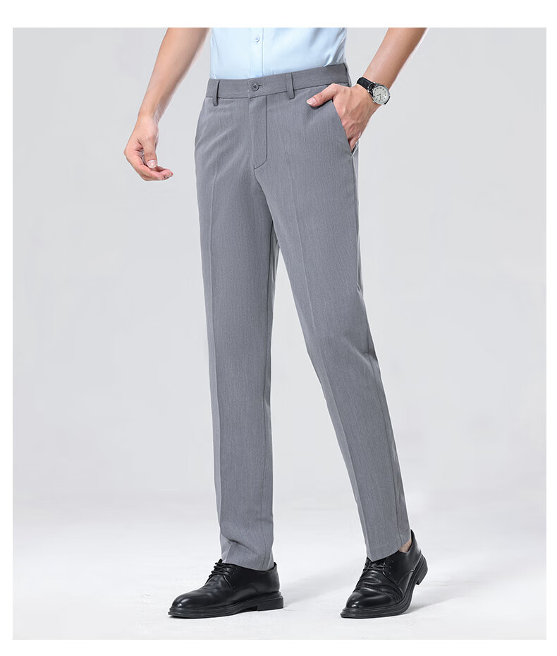 ROMON [Easy-Care] Men's Wrinkle-Resistant Non-Iron Business Suit Pants, Casual Trousers, Dad's Elastic Straight-Leg Pants 16