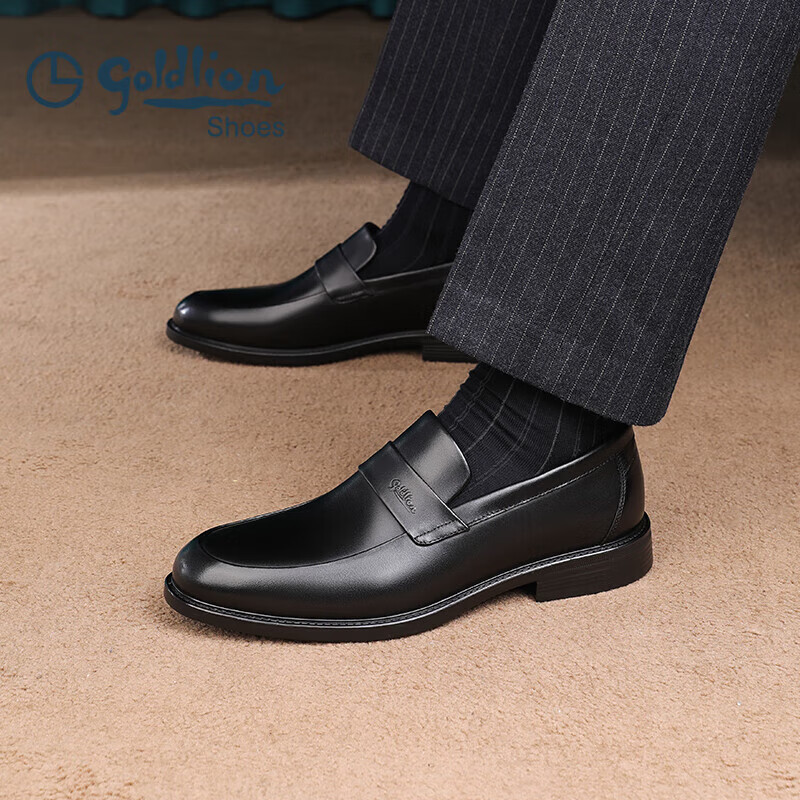 Goldlion Men's Shoes, Business Casual Formal Shoes, Autumn Comfortable Lightweight Fashion Leather Shoes, 50383013701A-Black Size 39