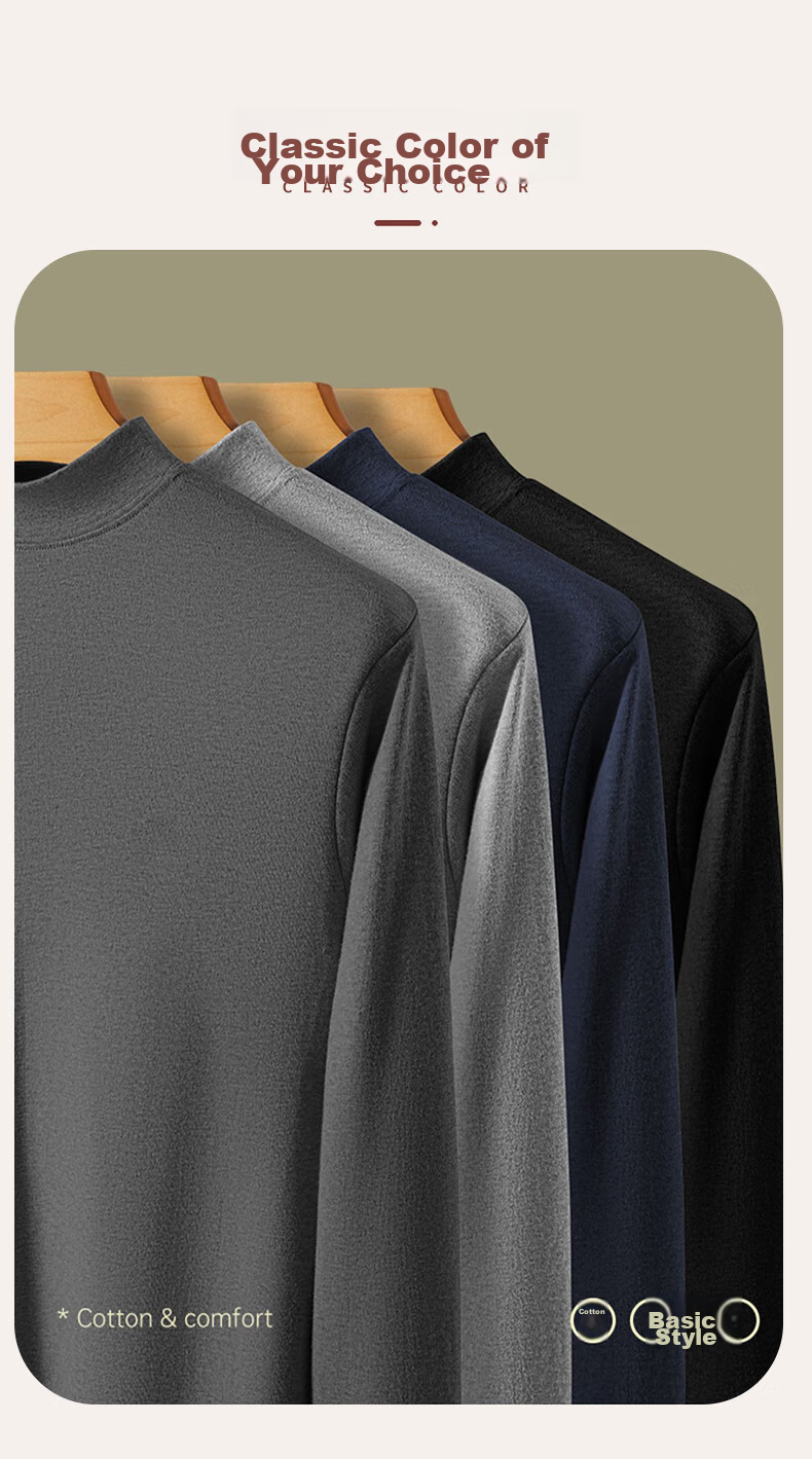 LangSha Men's Autumn Underwear Set, 100% Pure Cotton, Medium to High Collar, Antibacterial Base Layer, All-Cotton Sweater, Men's Thermal Underwear 9
