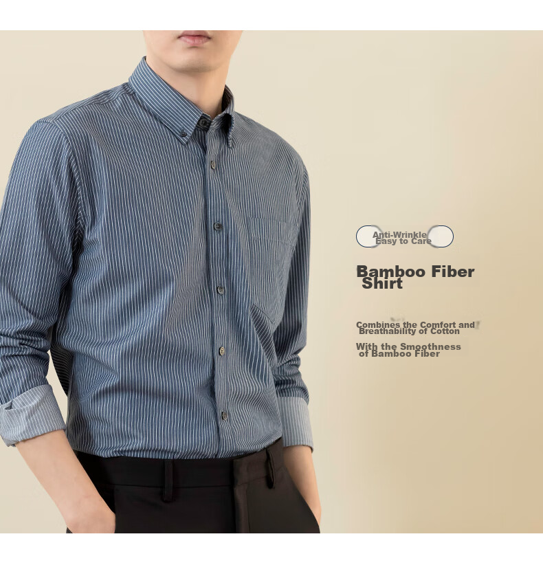 BLACKMONDAY [Easy-Care] Striped Shirt for Men, Spring And Autumn Business Casual Wrinkle-Resistant Non-Iron Long-Sleeve Dress Shirt 1