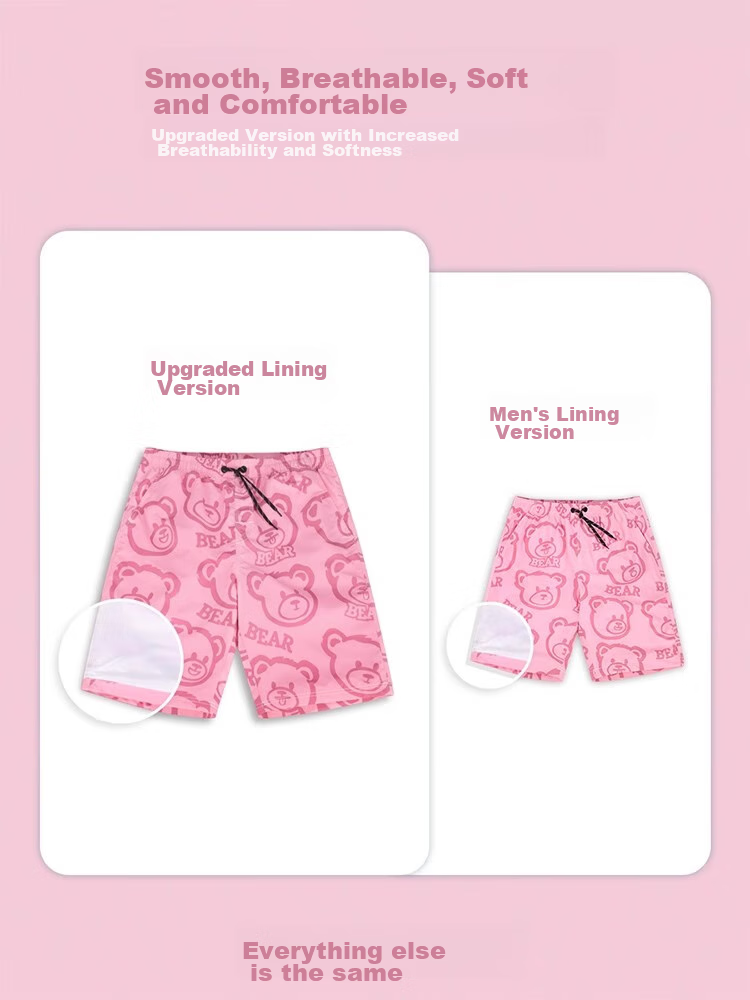 Sulang Pink Beach Shorts for Men, Quick-Drying, Suitable for Water Activities, Little Bear Bayer (Basic Style with Lining), Size M 3