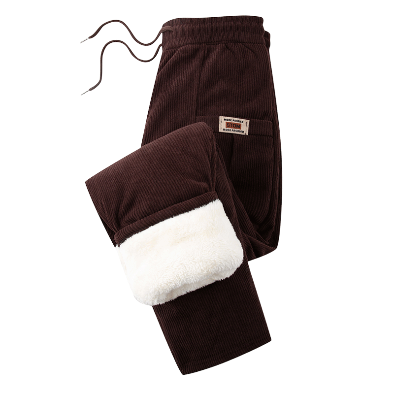 Fengxiao Middle-aged and Elderly Women's Autumn Winter Fleece Lined Thickened Corduroy Cotton Pants for Moms