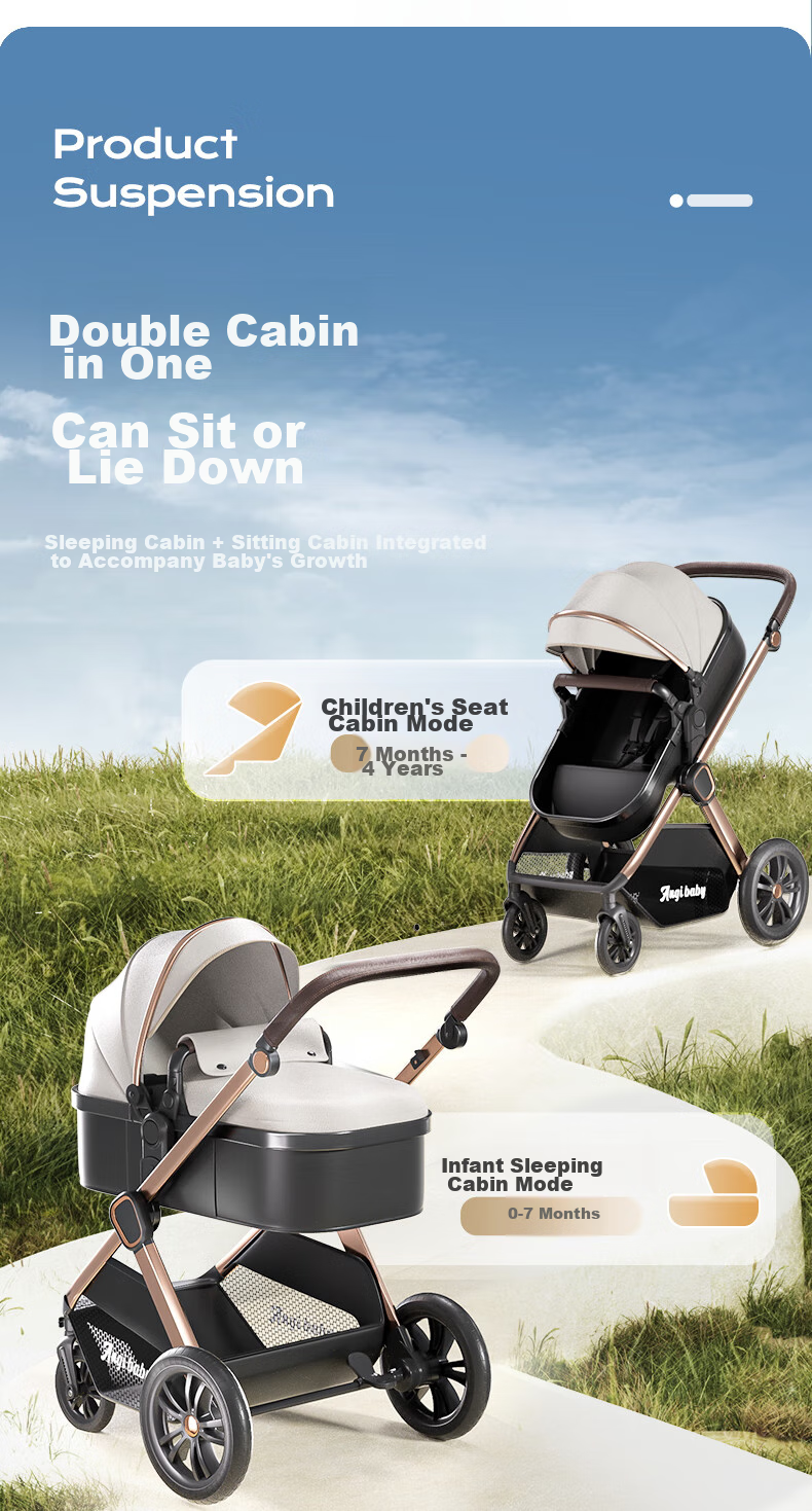 ANGI BABY Stroller with High View, Reversible Seats, Reclining Positions, Shock Absorption, Foldable, Suitable for Newborns to 3 Years Old 5