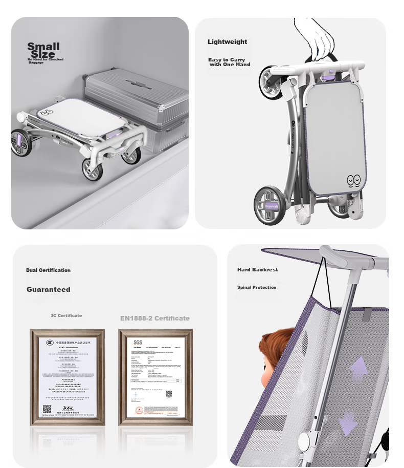 KinderKraft KK Pocket Stroller, Xiaohan Dou Walking Aid, Lightweight Stroller for Babies, Foldable And Compact Baby Carriage, Gray 5