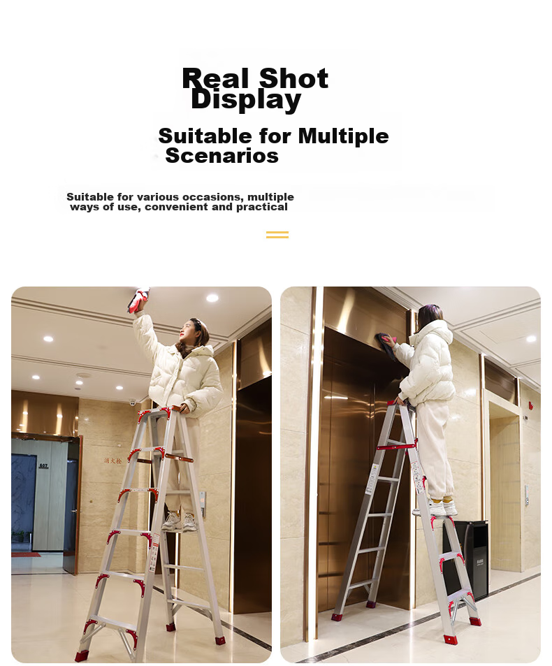 Cenggao Aluminum Alloy Household A-Frame Ladder, Folding Engineering Ladder, Warehouse Industrial Ladder, Red Reinforced And Sturdy Model with 5 Steps 10