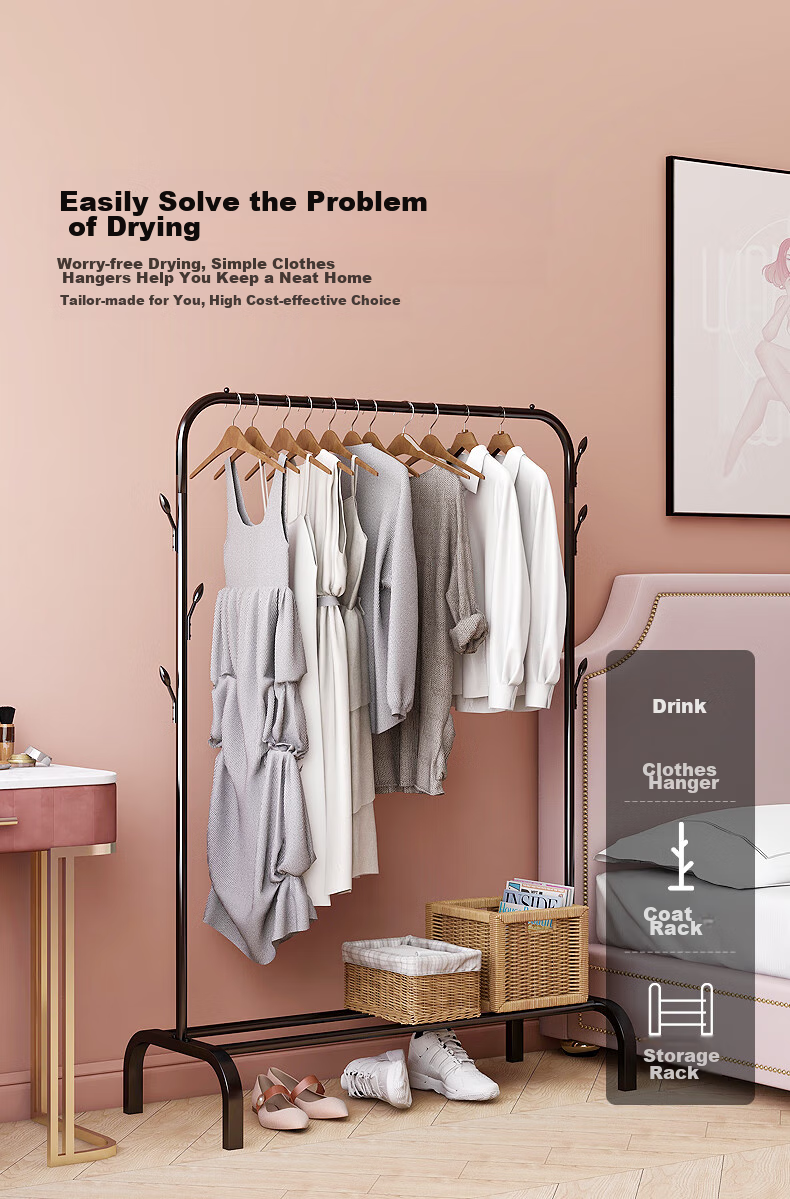 MAPLE FASHION Clothes Drying Rack, Floor-Standing Clothes Hanger, Simple Bedroom Coat Hanger, Multifunctional Garment Rack 4