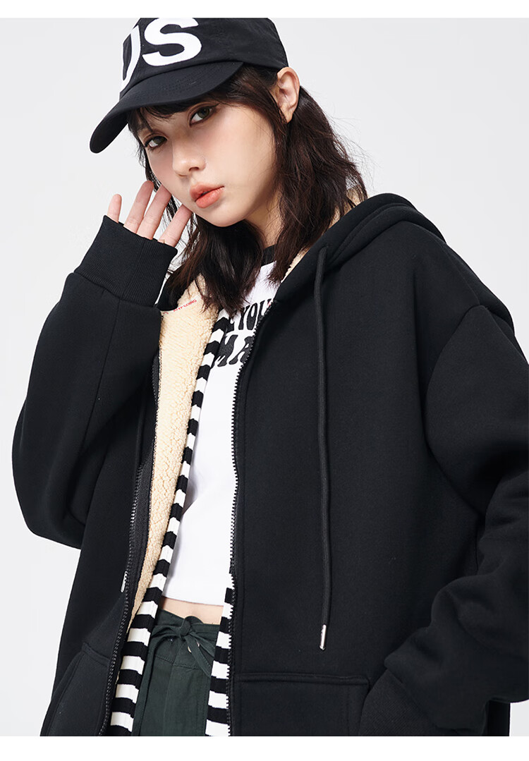 Jeanswest Hooded Sweatshirt for Women, Spring And Summer Zip-Up Cardigan, Loose-Fitting Simple Korean Style Casual Sports Jacket, Milk White, Size M 10