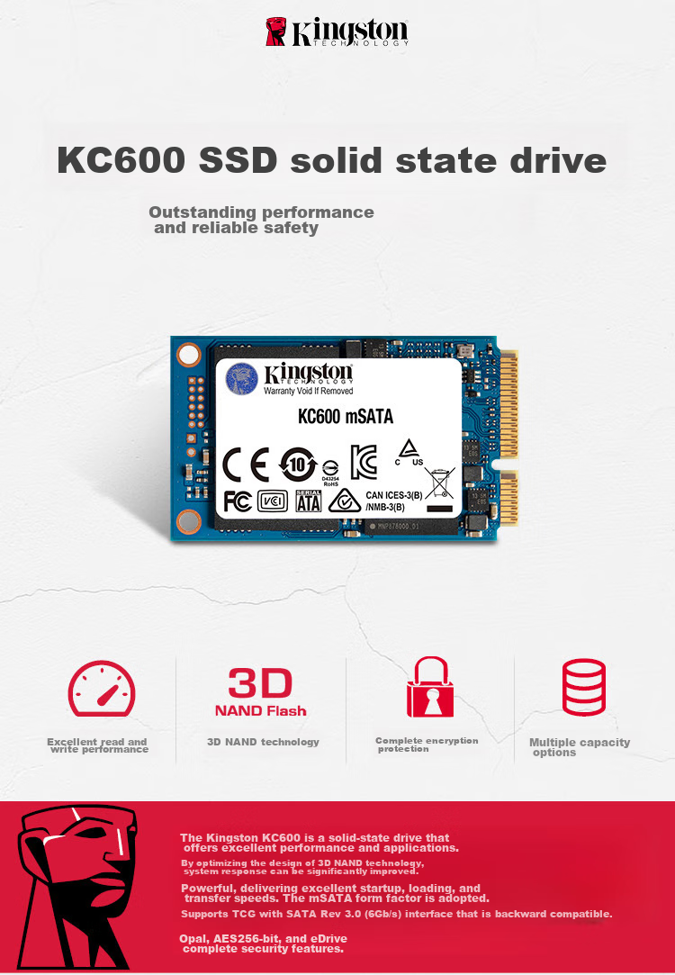 Kingston 512GB SSD, M.2 Interface, KC600 Series, Read Speed up to 550MB/s 1