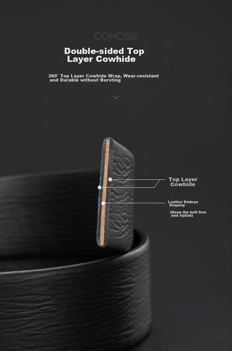 Cattlesboss Men's Belt, Business Automatic Buckle Leather Belt, Top-Grain Cowhide Waistband 7210 Gift for Dad, Black, 110cm 9