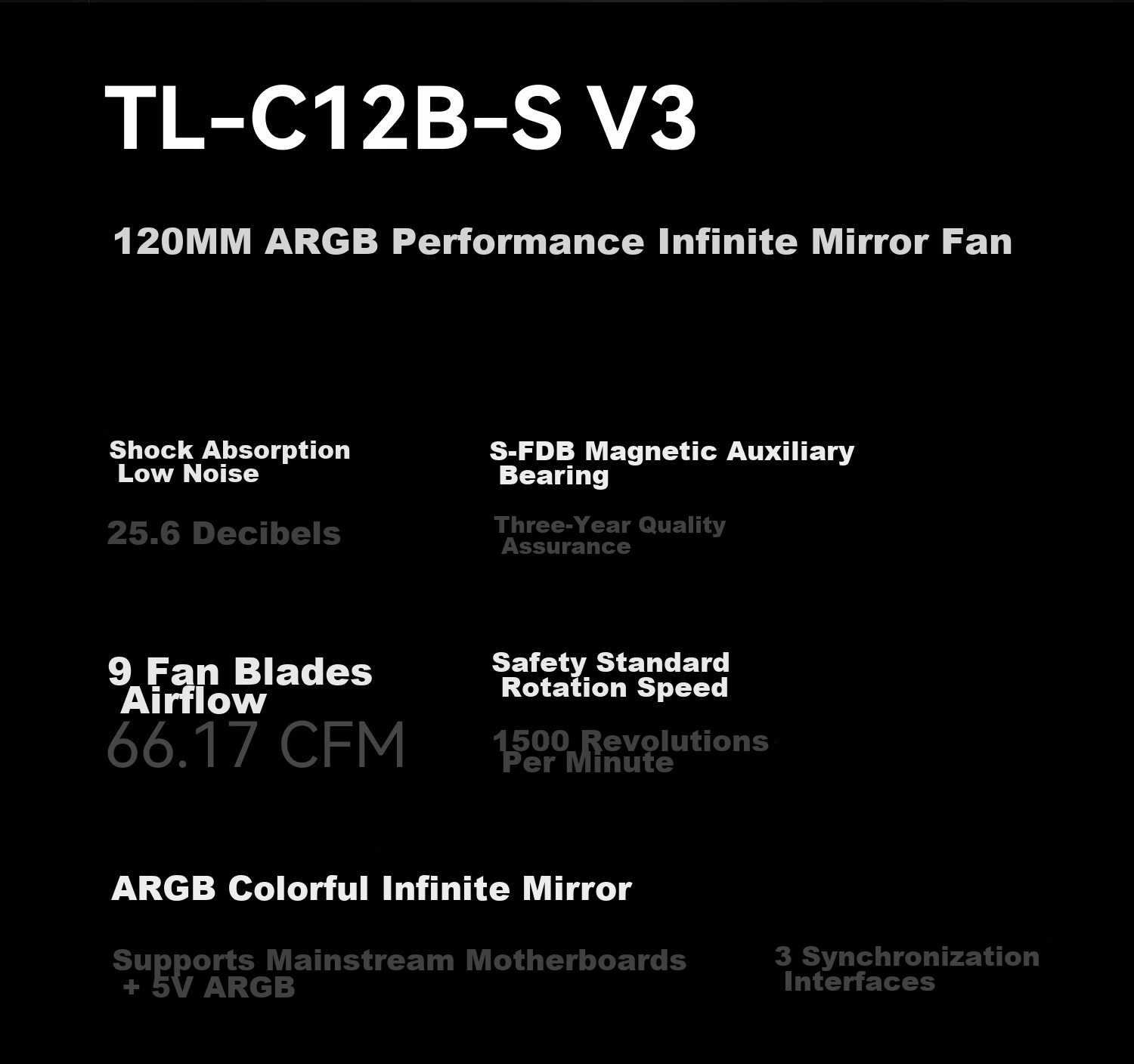 Thermalright TL-C12B V3 Black ARGB 12cm Case Fan, Infinite Mirror Light Fan, RGB Fan, 4-PIN PWM Speed-Adjustable Fa 4